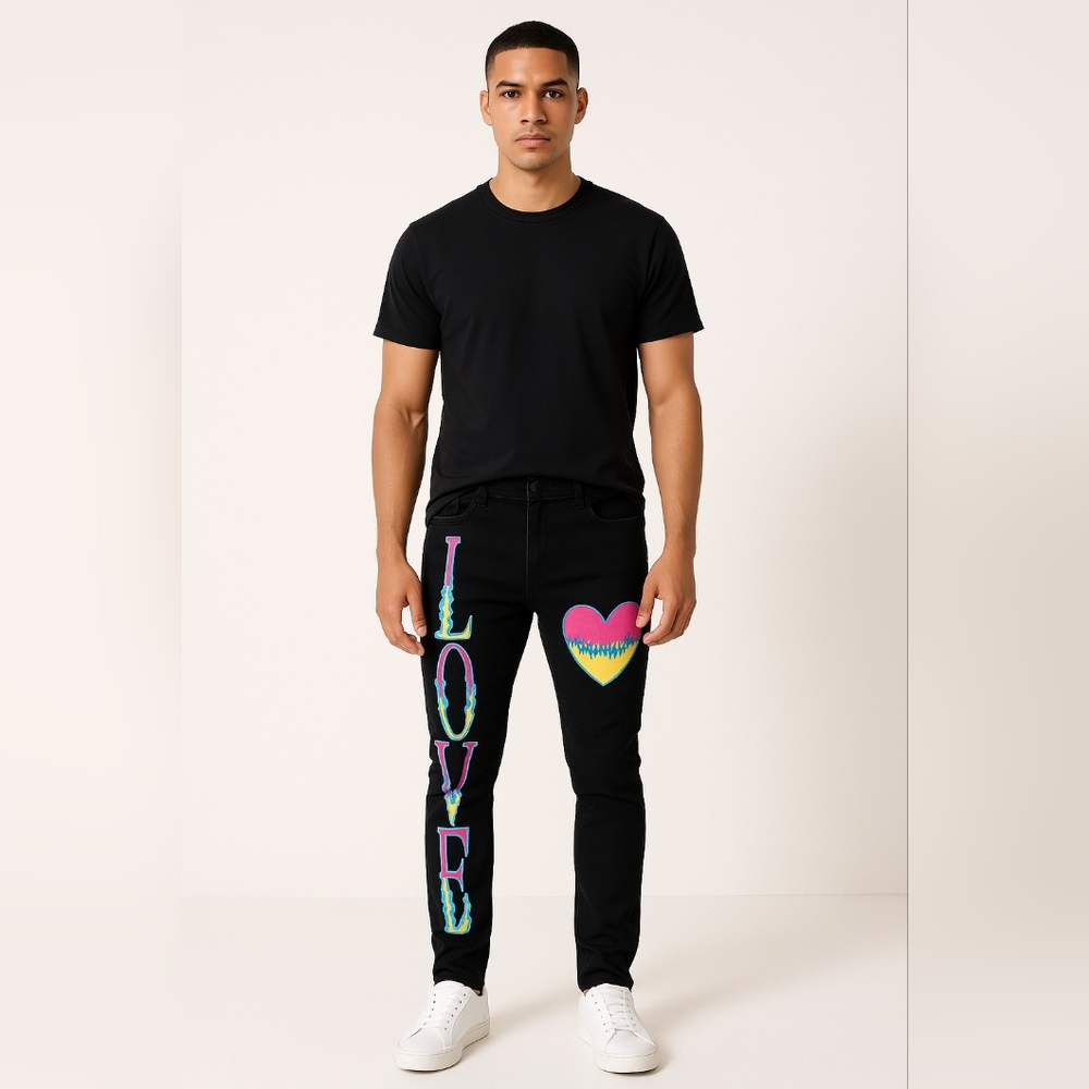 Brand NEW L.O.V.E. Size 30 LOVE FLAMES Black Jeans